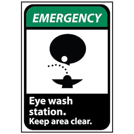 NMC Emergency Sign 14x10 Rigid Plastic - Eye Wash Station Keep Area Clear